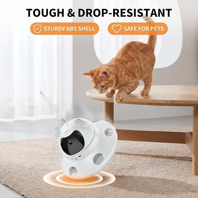 Parakeets Conures Cockatiels 3-in-1 Auto Cat Toy, USB Recharge Motion Activated Kitten Feather Chase Toy - Snow-White