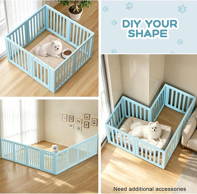 Dog Playpen, Clear Dog Pen, Dog Pen Indoor, Easy to Install and Remove Dog Play Pen, Puppy Playpen Suitable for Dogs, Cats,Dog Playpen Indoor (Blue, 30.3 inch Height, 8 Panels)