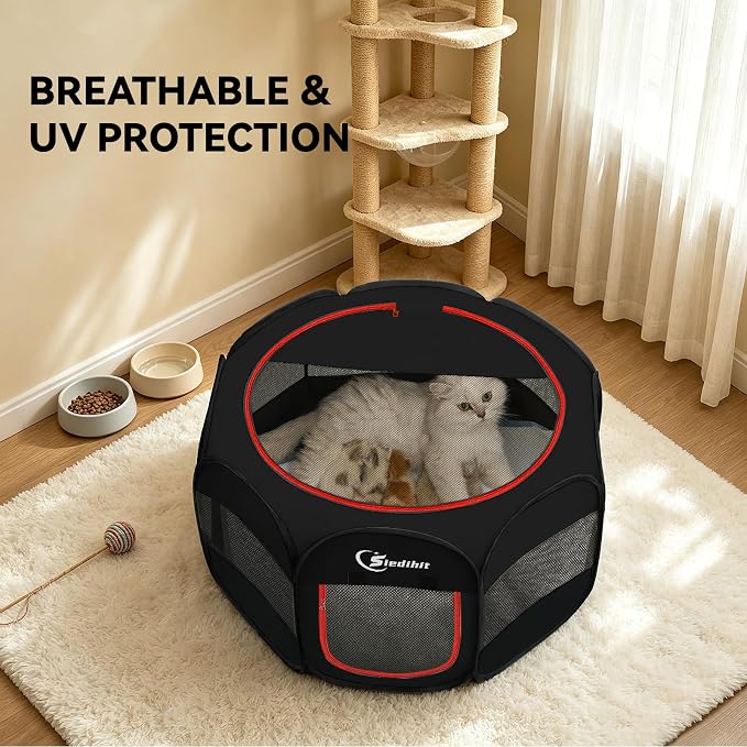 Siedihit Black Dog Cat Playpen, Puppy Pet Playpen Indoor for Small Dog Crate Tent Cage Outdoor, Portable Pop Up Dogs Enclosure Kennel with Carrying Case for Dogs/Cats/Rabbits