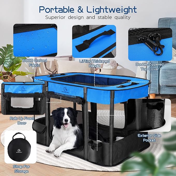 Dog Playpen, Foldable, Water-Resistant Shade Cover, 40x32x24in, Large