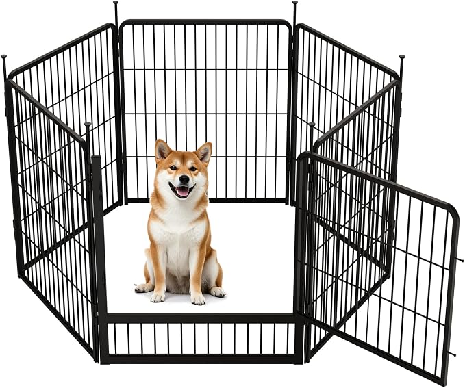 SunsGrove Dog Playpen Outdoor, 32 inch 6 Panels with Wider Door for Small and Medium Dogs, Free and Safe Play Dog Fence Indoor, Black