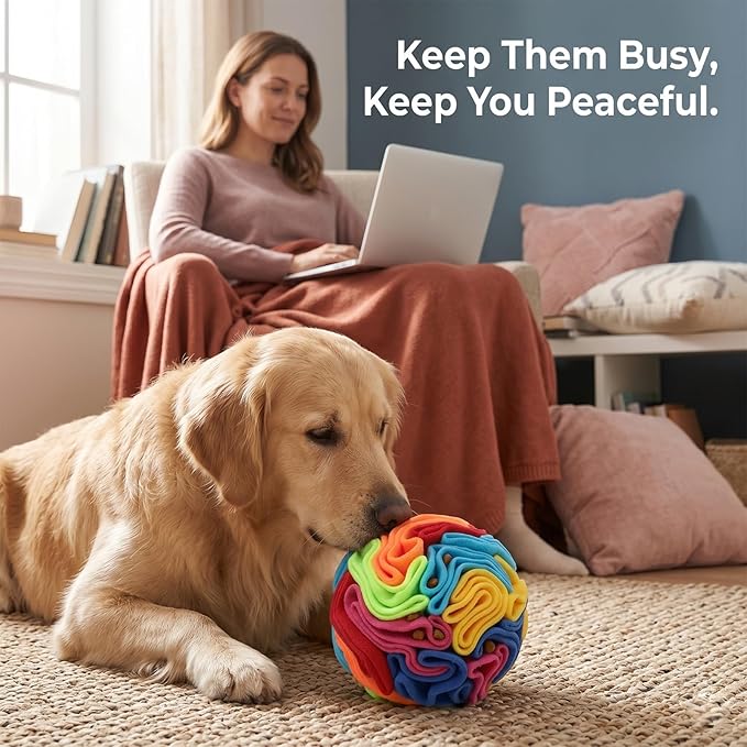 Snuffle Ball for Dogs - Soft Polar Fleece Interactive Puzzle Toy for Mental Stimulation & Boredom - Safe, Plastic-Free Foraging Game & Slow Feeder to Keep Pets Busy Indoors