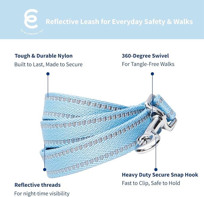 Blueberry Pet Essentials Reflective Dog Collar & Leash Set, Adjustable for Large Dogs | Safe Walking Gear for Pet Parents, Puppy Training & Daily Use LargeDogs, Baby Blue