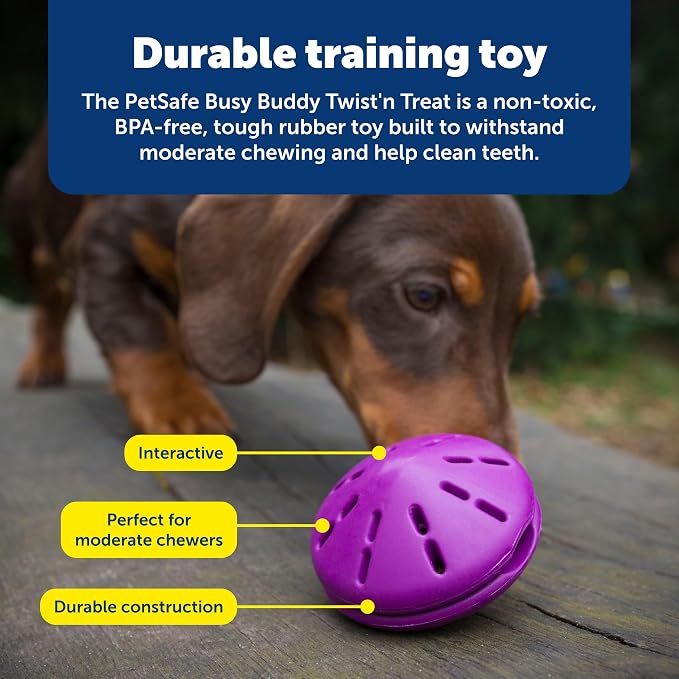 PetSafe Busy Buddy Twist 'n Treat Dispensing Dog Toy, Large | Twist Halves Apart for Quick Treats or Closer for a Challenge, Patented Treat Meter, Top-Rack Dishwasher Safe