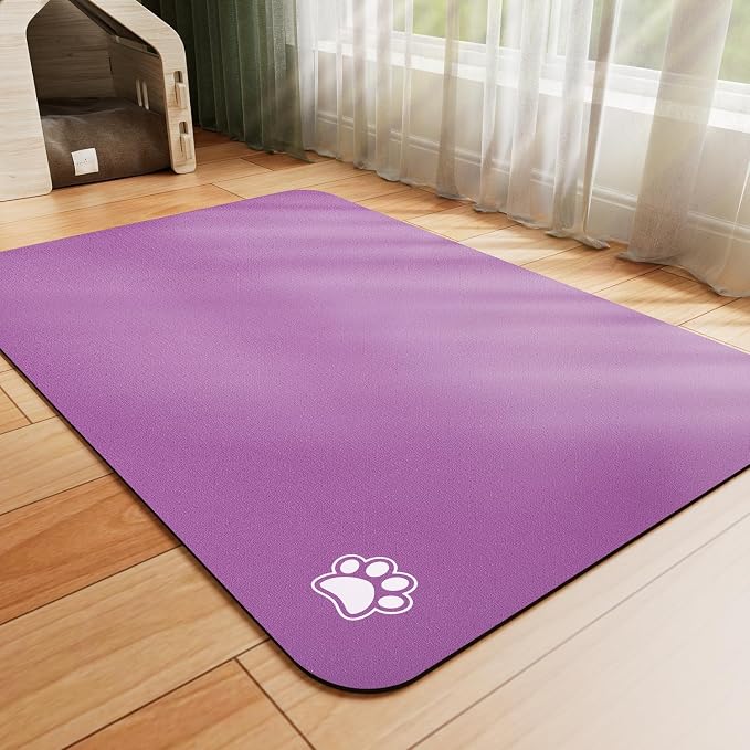 HotLive Dog Food Mat - Absorbent Cat Mat for Food and Water, No Stains Pet Feeding Bowl Mat, Easy to Clean Pet Placemats, Quick Dry Dog Water Dispenser Mat for Messy Drinkers | Paw Purple 18"x 28"
