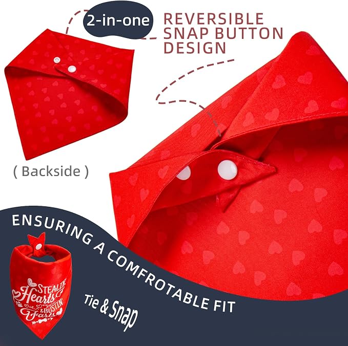 Reversible Dog Bandanas for Valentine's Day, Large, 1-Pack, Medium