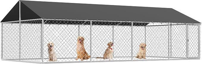 Petony 236"x 118" Outdoor Dog Enclosure Heavy Duty Dog Kennel House Mesh Dog Big Cage Pet Kennel Steel Fence with Secure Lock