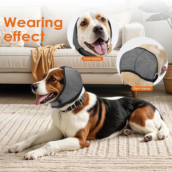 Upgraded Dog Ear Muffs for Noise Protection and Bath, Dog Ear Protection, Groming & Anxiety Relief, Elastic Waterproof Dog Ear Muffs with Multi-Layer Soundproof Sponge (Grey, Small)