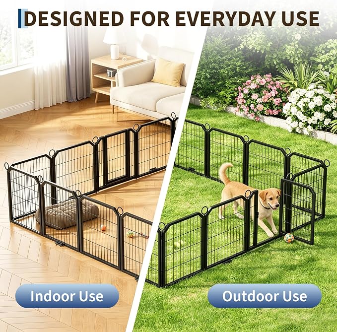 Dog Playpen with Door & Stakes, 24in 16 Panels
