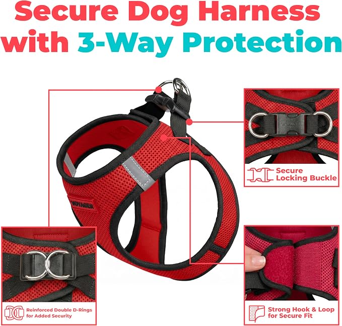 Voyager Step-in Air Dog Vest Harness - Red/Black Trim, XX-Small | 12 - 13.5" in Chest, Reflective Bands, All Weather Breathable Air Mesh, Cats Compatible, Lightweight, Fast Drying