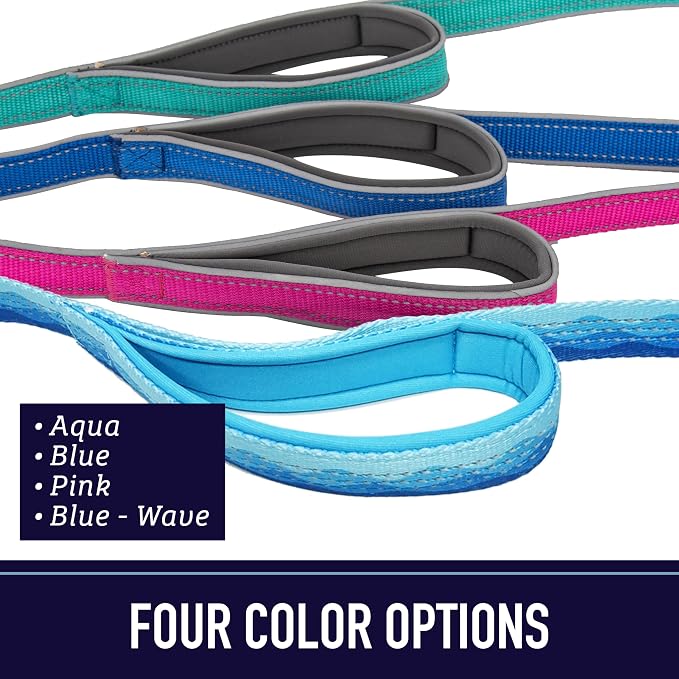 Leash Boss Double Handle Dog Leash - 6 Ft Reflective with Two Padded Handles for Large or Medium Dogs That Pull (Black/Gray)