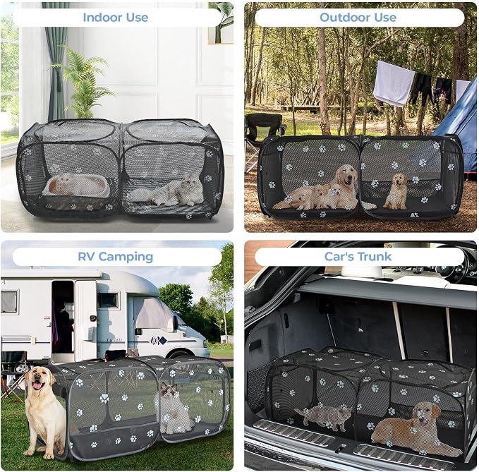 2-in-1 Dog Playpen 73.5''Pop Up Cat Pet Playpen, Assembly-Free Indoor Outdoor Kitten Enclosure, Breathable Cat Cage Portable Puppy Tent Crates,Spacious Kennel for Small Animals, No Confinement Feel(L)