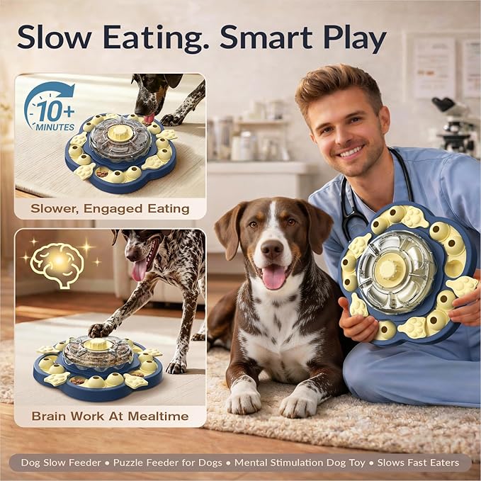 KADTC Dog Puzzle Toy, 3 Levels of Step-by-Step Challenge, Spin to Release Treat Dispenser, Slow Feeder & Mental Stimulation Enrichment Toy for Small Medium Large Dogs