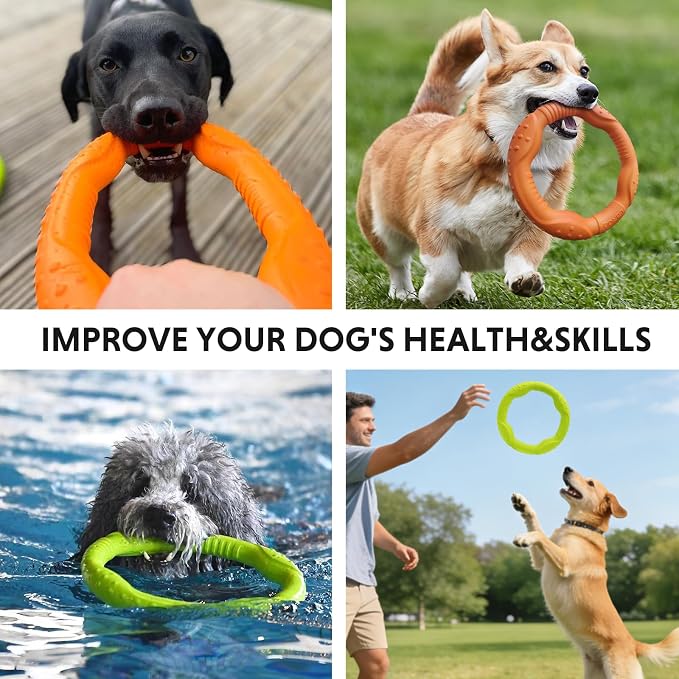LaRoo Floating Dog Pool Toy, Fetch & Ring Tug Toy, Orange, 8.6in