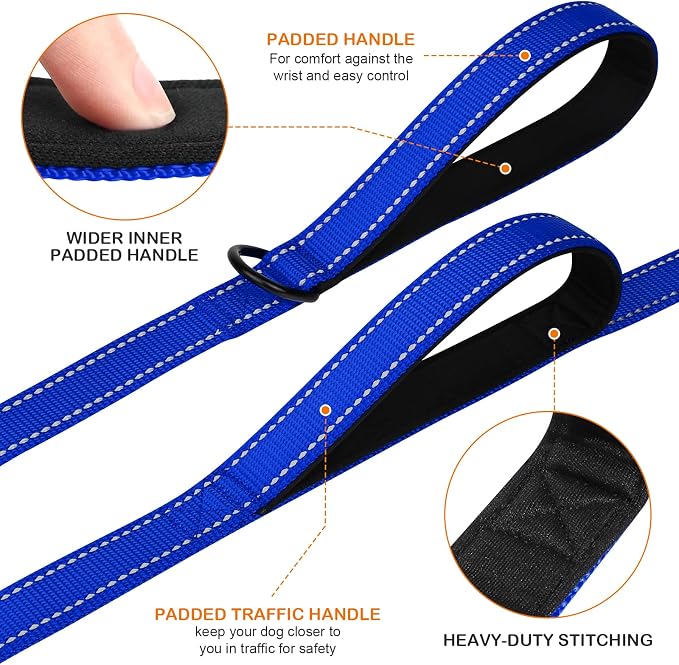 Joytale Dog Leash for Large Dogs that Pull, Double Handle, 4FT, Royal Blue | Traffic Handle for Control, Padded Handle Reduces Hand Strain, Reflective Stitching for Night Safety, Strong Nylon Webbing