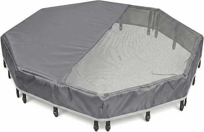 PJYuCien Octagonal Playpen Top Cover for 24" Side Metal Pet Pen, Half Mesh Half Oxford with Silver Coating & Snap Hooks, Predator & Weather Protection, Cozy Den for Puppy Small Animals, Gray