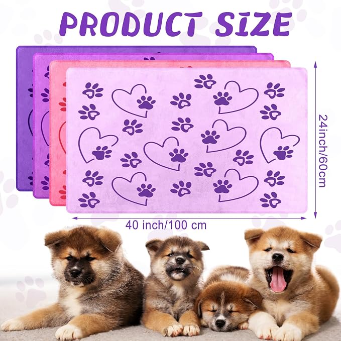 Fanfanwin 4 Pcs Dog Bath Towels Microfiber Drying Dog Towel Absorbent Pet Heart Paw Towels for Medium Dogs Puppy Cats Pets Shower (Purple,Pink)