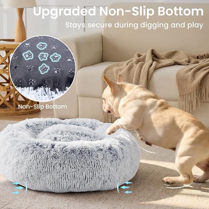 JOLLYVOGUE 20" Calming Donut Dog & Cat Bed, Smoke Grey