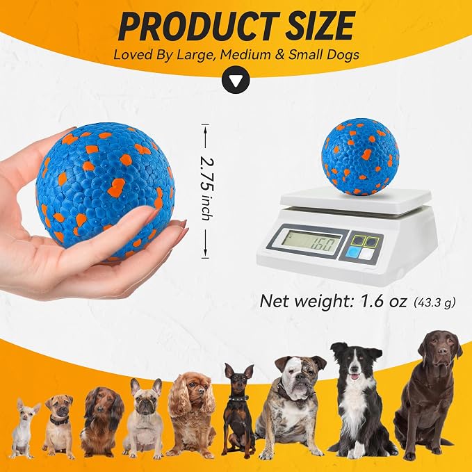 FUSOTO 2Pcs Dog Balls, Tennis Balls for Dog, Blue | Balls for Dog Aggressive Chewers, for Large Medium Small Puppy, Training Catch&Fetch, Water Floats Toys, Blue