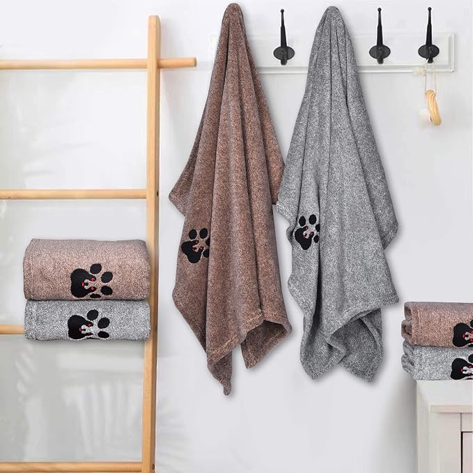 Dogvingpk Medium Dog Towel 4 Pack, Super Absorbent Soft Quick Drying Microfiber Pet Bath Towels for Medium & Small Dogs (M-36" * 28", 2Grey and 2Brown)