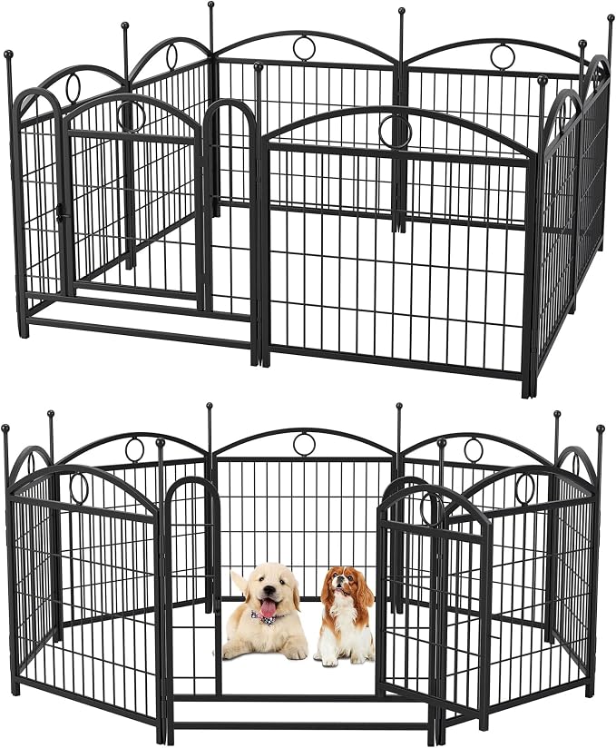 Dog Playpen Indoor Outdoor 24 Inch, 8 Panels Metal Puppy Exercise Pen with Door, Heavy Duty Foldable Dog Fence for Small Medium Dogs, Cats, Rabbits & Pets
