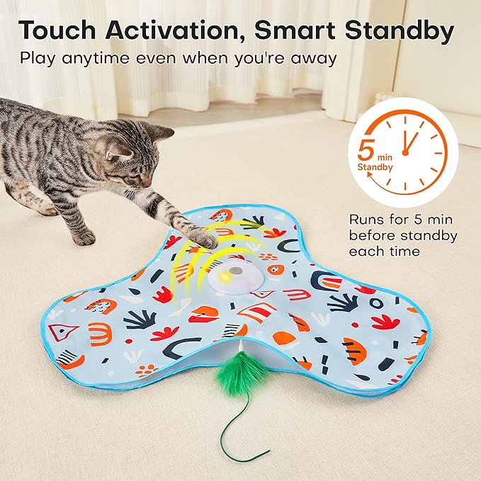 Potaroma Hide and Seek Interactive Cat Toys | Moving Concealed Wand Feather, Automatic Chargeable Indoor Kitten Exercise Kicker, Mouse Squeaky, Floral Cover