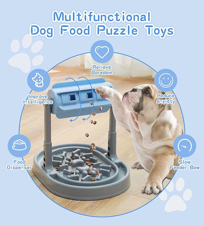 Upgraded Adjustable Slow Feeder Dog Bowl – Interactive Puzzle Food Dispensing Toy for Small/Medium Dogs, Relieves Anxiety and Boredom, Enhances IQ Training