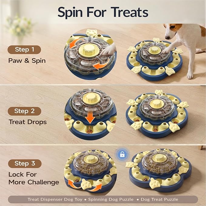 KADTC Dog Puzzle Toy, 3 Levels of Step-by-Step Challenge, Spin to Release Treat Dispenser, Slow Feeder & Mental Stimulation Enrichment Toy for Small Medium Large Dogs