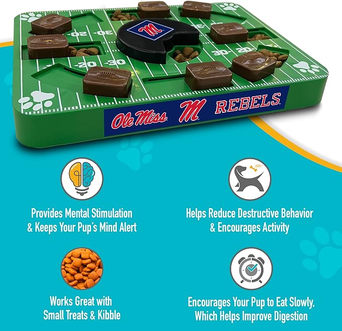 Pets First NCAA Mississippi OLE Miss Rebels Puzzle Toy, Puzzle Treat Dog Toy, Interactive Dog Treat Toy, Dog Puzzle