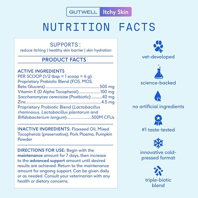 Native Pet Itchy Skin - Dog Itching Skin Relief - Vet-Formulated Gut-Skin Support, Seasonal Allergies, Healthy Skin Barrier - 120 Scoops
