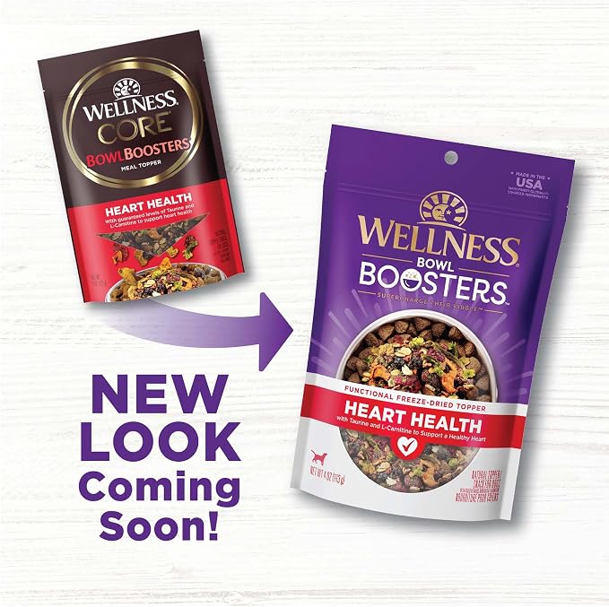 Wellness Bowl Boosters Heart Health Dog Food Topper with Freeze Dried Pieces for Small, Medium, and Large Breeds, Grain Free, Natural, Chicken Recipe, 4 oz Bag
