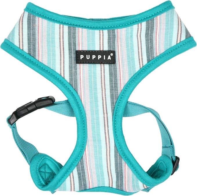 Puppia Theros Dog Harness A (Over-The-Head) Fashionable Striped Pattern Spring Summer Harness for Small and Medium Dogs, Aqua, Small