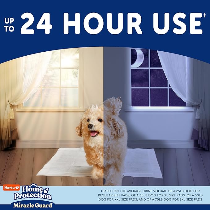 Hartz Miracle Guard Dog and Puppy Dog Pads Max Absorbency 24 Hour Use Odor Eliminating No Leaks, 2XL Size 20 Count