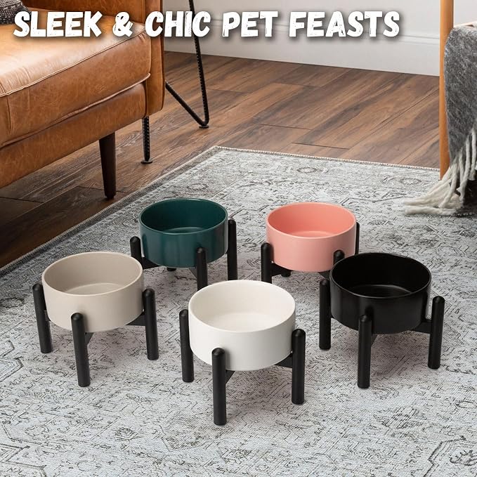 Raised Ceramic Dog Bowl - Elevated Food Water Dish with Stainless Steel Stand - for Small to Medium Dogs - 6 Inch - 2 Cups (28.75 fl oz) - Pink
