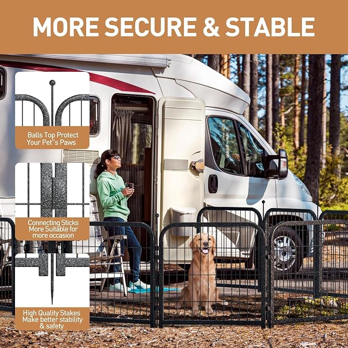 Metal Dog Playpen, 24in 24 Panels, Black-Silver
