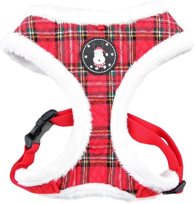 Puppia Blitzen Dog Harness Over-The-Head Warm Winter Christmas Holiday Harness Adjustable Chest for Small and Medium Dog, Checkered Red, Large