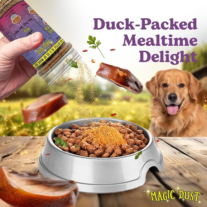 Magic Dust Duck Jerky Topper, Single Protein Pet Food Topper for Dogs & Cats, Enhance Flavor & Elevate Mealtime Excitement for Picky Eaters, Made in USA - 8 Ounce Bottle