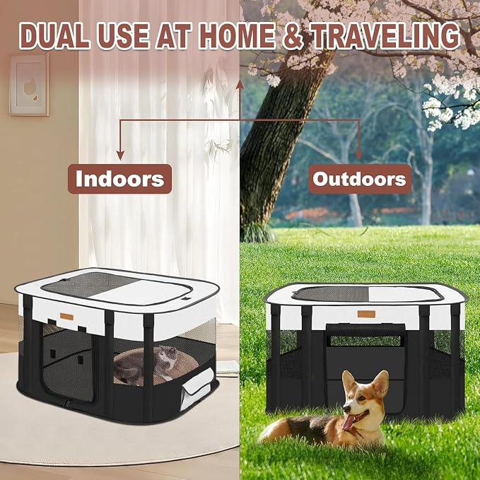 Foldable Cat & Dog Playpen with Carry Bag, Black Large