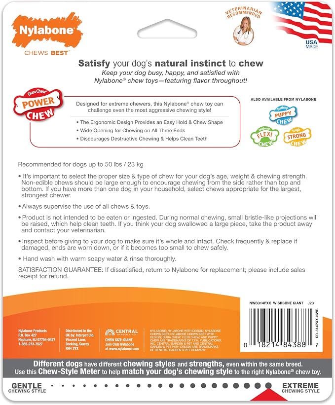 Nylabone Power Chew Easy-Hold Wishbone Dog Chew Toy, Large | Bison flavor, durable dog toys for aggressive chewers, discourages destructive chewing, for large breeds up to 50 lbs
