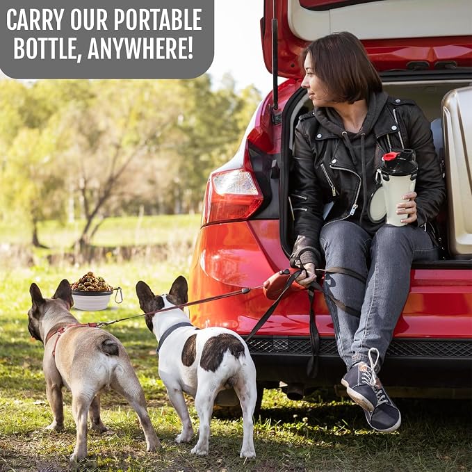 2-in-1 Dog Travel Water Bottle with Collapsible Bowl, White
