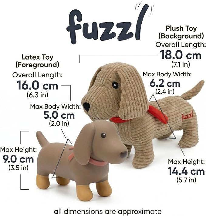 Fuzzl Sizzles the Dachshund Puppy Pack Dog Toys, Small, Pack of 2 | Plush Cord, Plush Latex Sausage Dogs, Soft Chew and Squeaky, For Puppies and Small Dogs