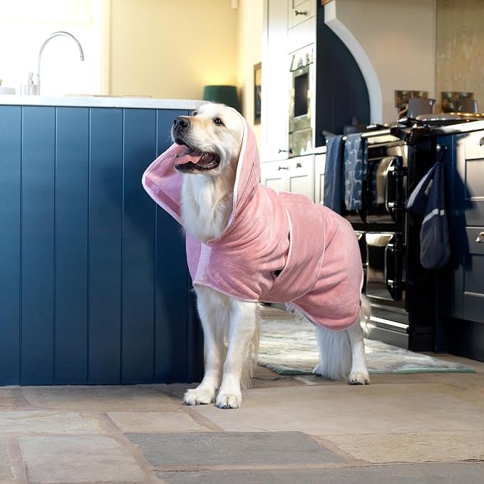 Lucky Pooch® Dog Robe - Luxurious Dog Bathrobe - Ultra Absorbent Dries Your Dogs in Minutes! Double-Layer, Super Soft Towel and Bath Robe All in One (L, Dusty Pink)