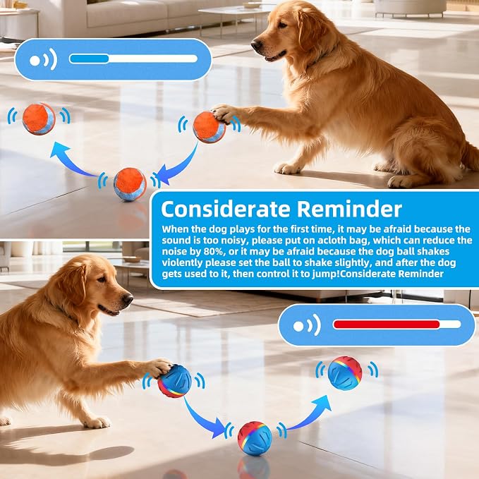 Casfuy Durable Motion Activated 2 Speed Interactive Ball Dog Toy with Remote & LED Light, Blue