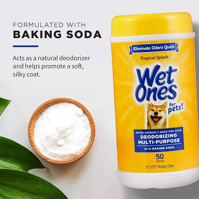 Wet Ones for Pets Deodorizing Multi-Purpose Dog Wipes with Baking Soda, 50 Count - 3 Pack| Dog Deodorizing Wipes for All Dogs in Tropical Splash Scent, Wipes for Deodorizing Dogs