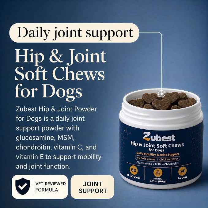 Zubest Hip & Joint Chews for Dogs, Glucosamine Chondroitin MSM, 60 Count