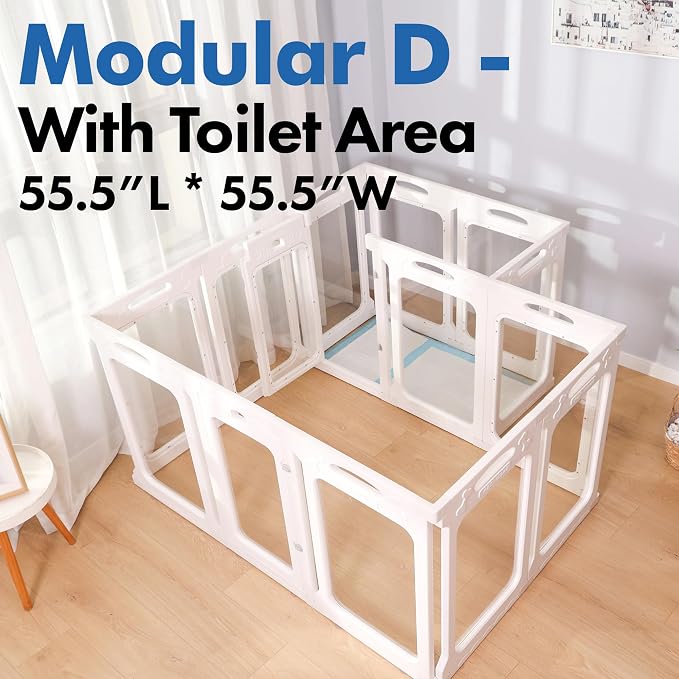 2 Room Clear Dog Playpen Indoor, Height 24", 14 Panels, Expandable Size & Flexible Shape, White