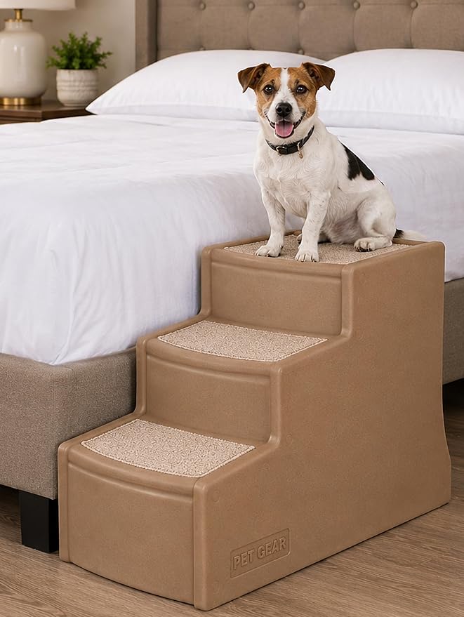 Pet Gear Easy Step III Pet Stairs, 3 Step for Cats/Dogs, Removable Washable Carpet Treads, for Pets Up to 150lbs, No Tools Required, Available in 9 Colors, Latte