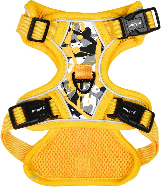 Puppia Abstract Dog Harness H Sturdy Adjustable Neck and Chest Reflective Paint Pattern Front and Back D-Ring for Small and Medium Dogs, Yellow, X-Large