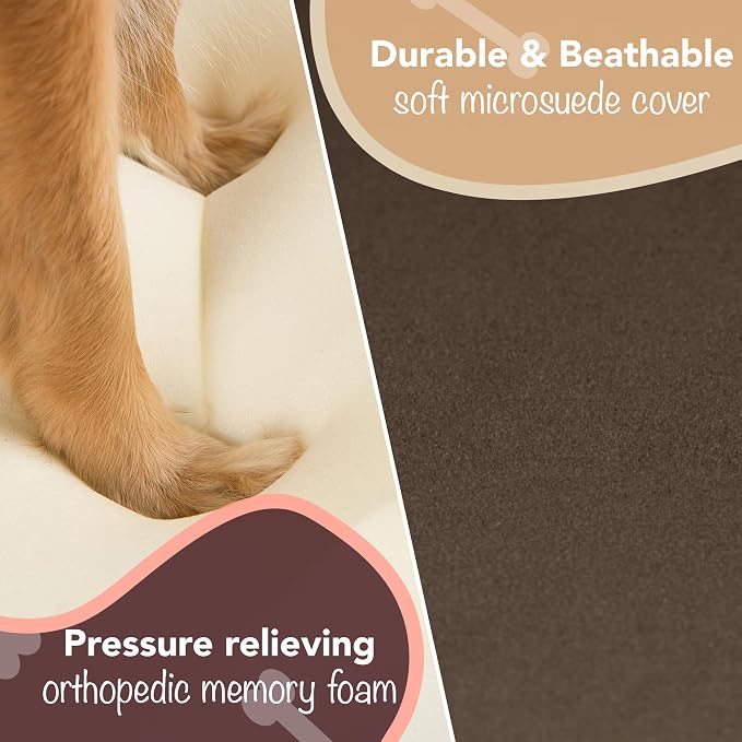Friends Forever Orthopedic Dog Bed, Memory Foam Pet Sofa, Calming Dog Couch, Water Resistant Pet Bed, Washable Cover, Non-Slip Bottom, Chester, Cocoa Brown, 25" x 20" x 5.5"