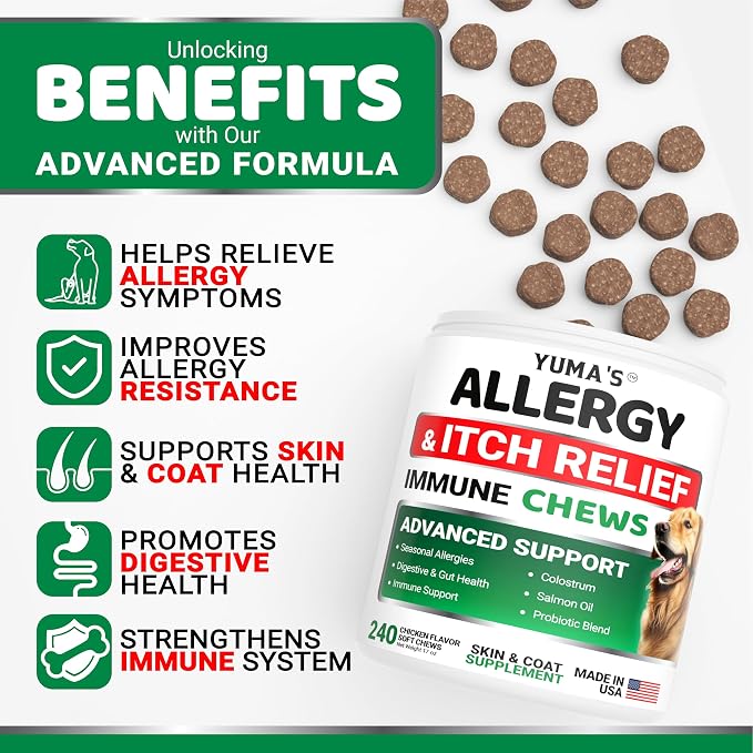 Dog Allergy Chews for Itchy Skin - 240 Treats - Anti-Itch Immune Relief